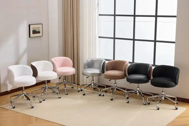 Alt view image 2 of 7 - VINGLI Cute Small Swivel Desk Chair Comfy with Wheels,Ergonomic Low-Back Lumbar Support Vanity Nail Tech Rolling Task Stool Girls Women Kids Chair for Home Office,Height Adjustable,Teddy Fleece,Pink