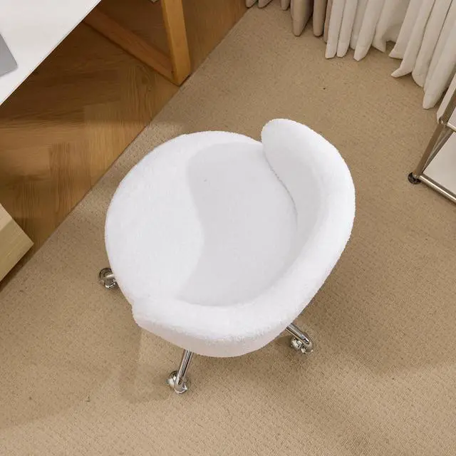 Alt view image 6 of 7 - VINGLI Cute Small Swivel Desk Chair Comfy with Wheels,Ergonomic Low-Back Lumbar Support Vanity Nail Tech Rolling Task Stool Girls Women Kids Chair for Home Office,Height Adjustable,Teddy Fleece,White