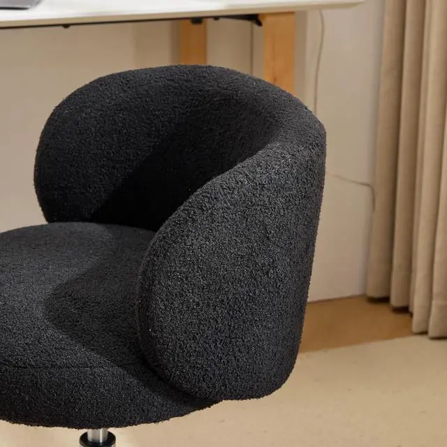 Alt view image 3 of 7 - VINGLI Cute Small Swivel Desk Chair Comfy with Wheels,Ergonomic Low-Back Lumbar Support Vanity Nail Tech Rolling Task Stool Chair for Home Office,Height Adjustable,Teddy Fleece,Black