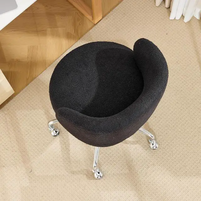 Alt view image 4 of 7 - VINGLI Cute Small Swivel Desk Chair Comfy with Wheels,Ergonomic Low-Back Lumbar Support Vanity Nail Tech Rolling Task Stool Chair for Home Office,Height Adjustable,Teddy Fleece,Black