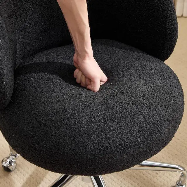 Alt view image 6 of 7 - VINGLI Cute Small Swivel Desk Chair Comfy with Wheels,Ergonomic Low-Back Lumbar Support Vanity Nail Tech Rolling Task Stool Chair for Home Office,Height Adjustable,Teddy Fleece,Black