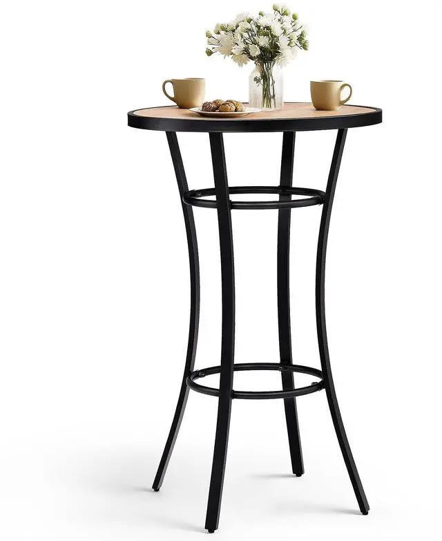Alt view image 7 of 7 - VINGLI Outdoor Bar Table 39" Height, Round Patio High Top Table with Wood-Like Top, All-Weather Metal Bistro Table with Heavy-Duty Iron Base for Garden Balcony Pub Bistro Cocktail Standing