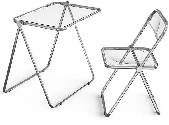 Main image of VINGLI Folding Acrylic Table and Chair Set Small TV Tray for Snack Dinner on Couch, Tiny Foldable Desk Writing Desk for Home Office for Small Spaces