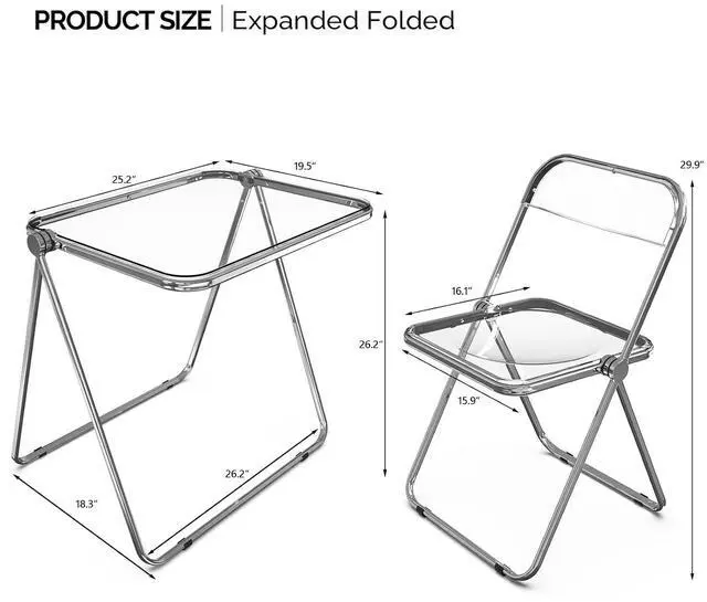 Alt view image 2 of 7 - VINGLI Folding Acrylic Table and Chair Set Small TV Tray for Snack Dinner on Couch, Tiny Foldable Desk Writing Desk for Home Office for Small Spaces