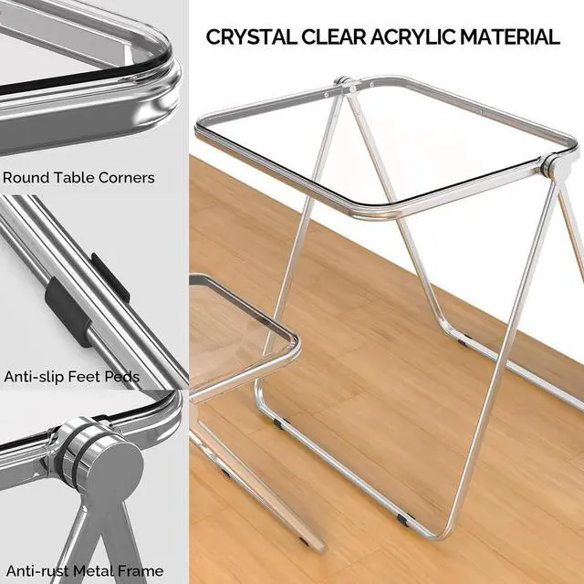Alt view image 4 of 7 - VINGLI Folding Acrylic Table and Chair Set Small TV Tray for Snack Dinner on Couch, Tiny Foldable Desk Writing Desk for Home Office for Small Spaces