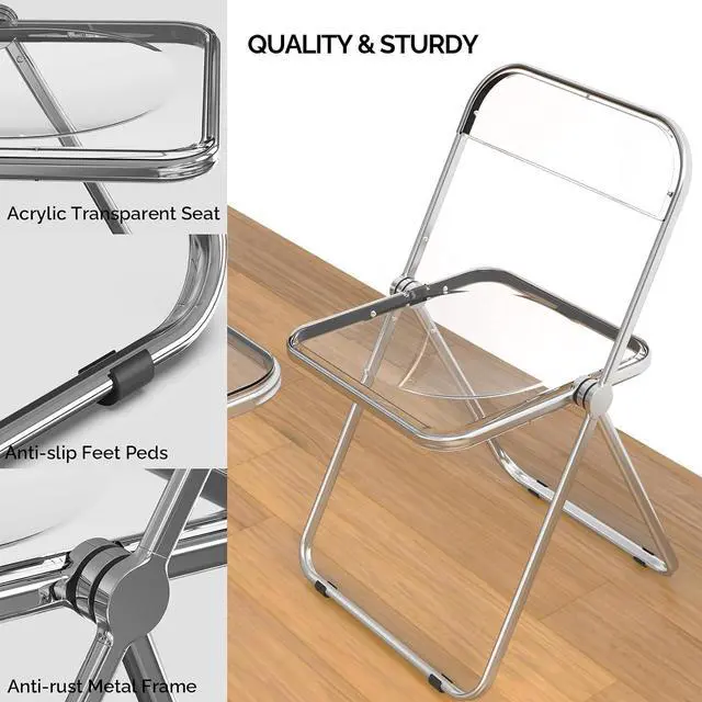 Alt view image 5 of 7 - VINGLI Folding Acrylic Table and Chair Set Small TV Tray for Snack Dinner on Couch, Tiny Foldable Desk Writing Desk for Home Office for Small Spaces
