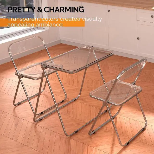 Alt view image 7 of 7 - VINGLI Folding Acrylic Table and Chair Set Small TV Tray for Snack Dinner on Couch, Tiny Foldable Desk Writing Desk for Home Office for Small Spaces