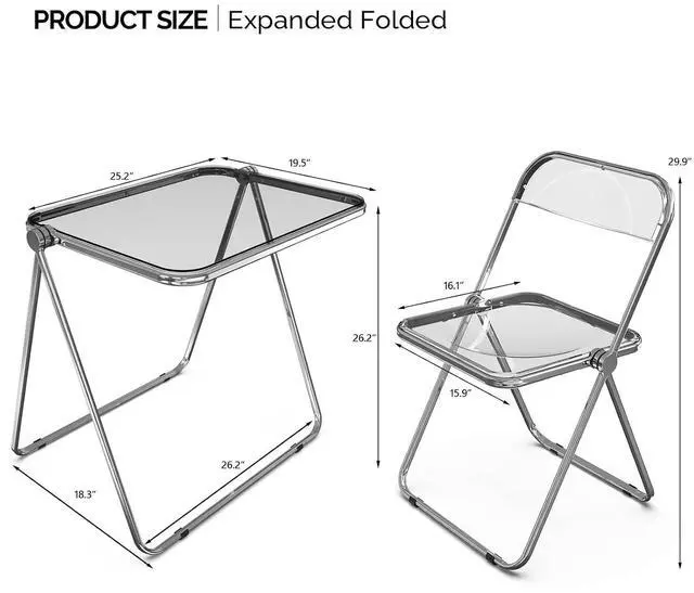 Alt view image 2 of 7 - VINGLI Folding Acrylic Table and Chair Set Small TV Tray for Snack Dinner on Couch, Tiny Foldable Desk Writing Desk for Home Office for Small Spaces (Grey)