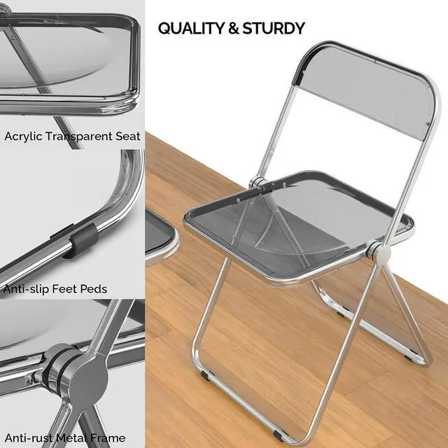 Alt view image 5 of 7 - VINGLI Folding Acrylic Table and Chair Set Small TV Tray for Snack Dinner on Couch, Tiny Foldable Desk Writing Desk for Home Office for Small Spaces (Grey)