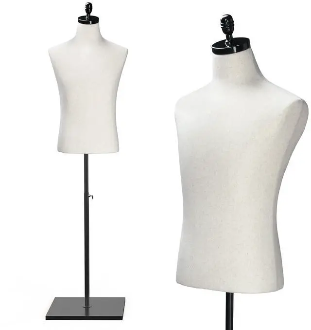 Main image of VINGLI Male Mannequin Torso with Wooden/Metal Stand, Adjustable Height Male Dress Form Body for Clothing Display and Sewing (Beige, Wood Base)