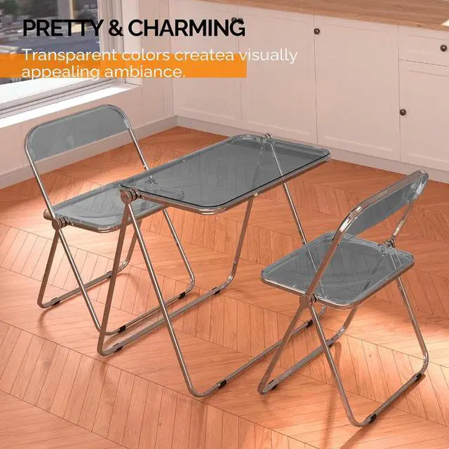 Alt view image 7 of 7 - VINGLI Folding Acrylic Table and Chair Set Small TV Tray for Snack Dinner on Couch, Tiny Foldable Desk Writing Desk for Home Office for Small Spaces (Grey)