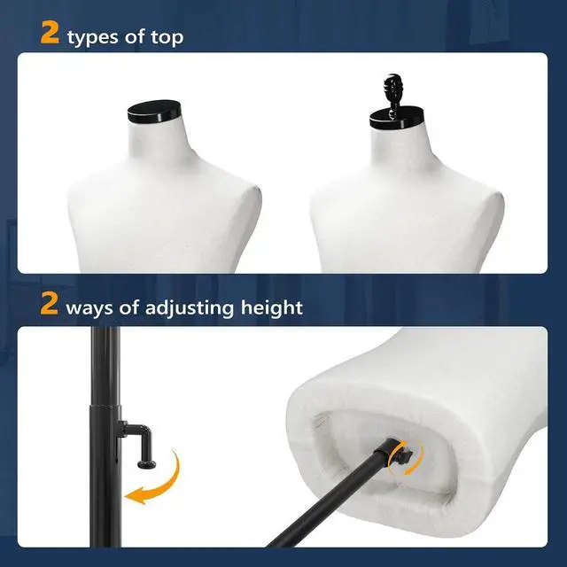Alt view image 6 of 7 - VINGLI Male Mannequin Torso with Wooden/Metal Stand, Adjustable Height Male Dress Form Body for Clothing Display and Sewing (Beige, Wood Base)