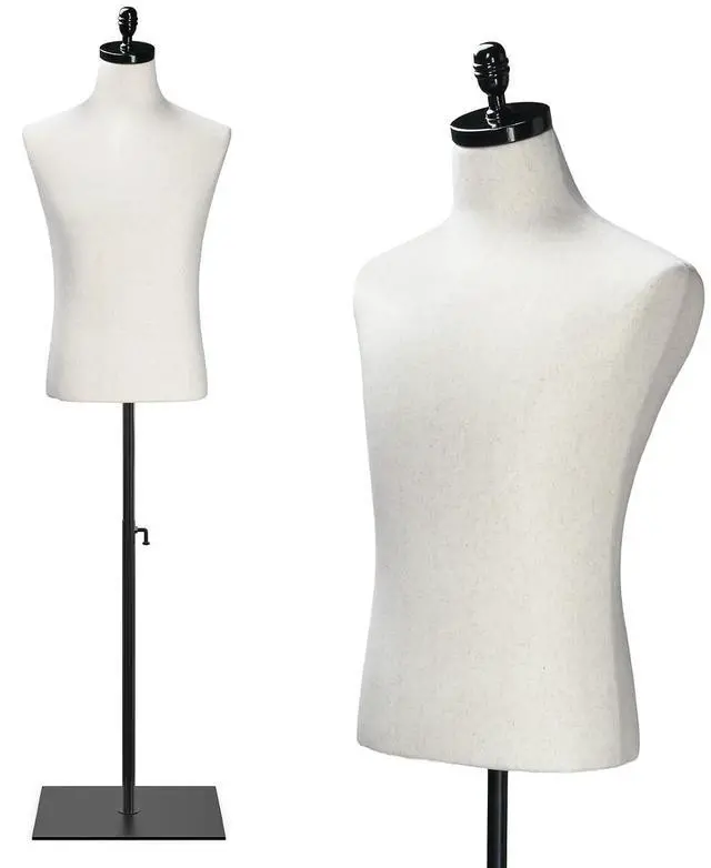 Main image of VINGLI Male Mannequin Torso with Wooden/Metal Stand, Adjustable Height Male Dress Form Body for Clothing Display and Sewing (Beige, Metal Base)