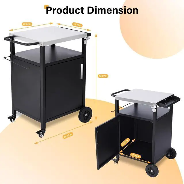 Alt view image 3 of 7 - VINGLI Outdoor Grill Table Cart with Cabinet, Stainless Steel Movable Kitchen Island with Large Storage Cabinet, Multifunction Food Prep Table with Bottle Opener and Seasoning Tray, for Patio, Home