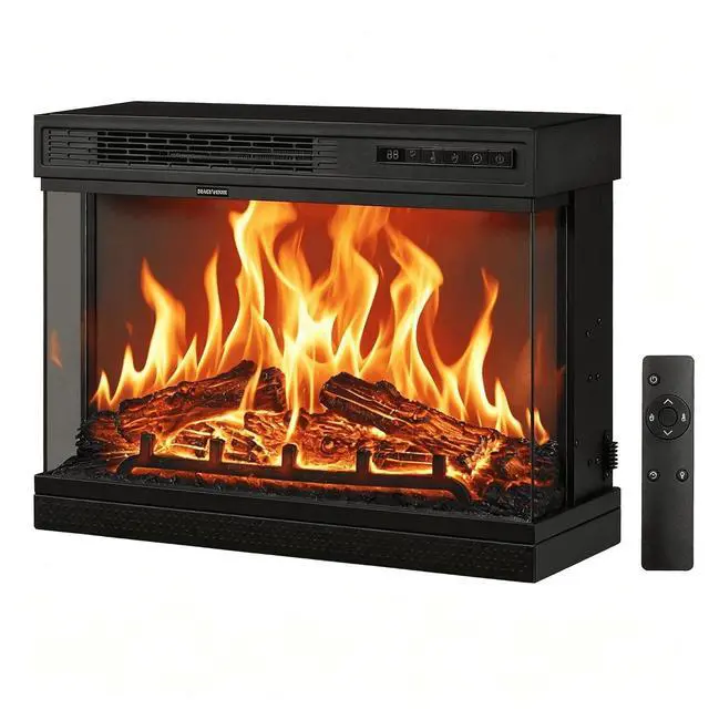 Main image of VINGLI 24 inch Electric Fireplace Insert, Modern 3-Sided Recessed/Wall Mount Fireplace with 12 Realistic Adjustable Flame Colors, 5 Brightness Levels, 8H Timer, Overheat Protection & Remote Control