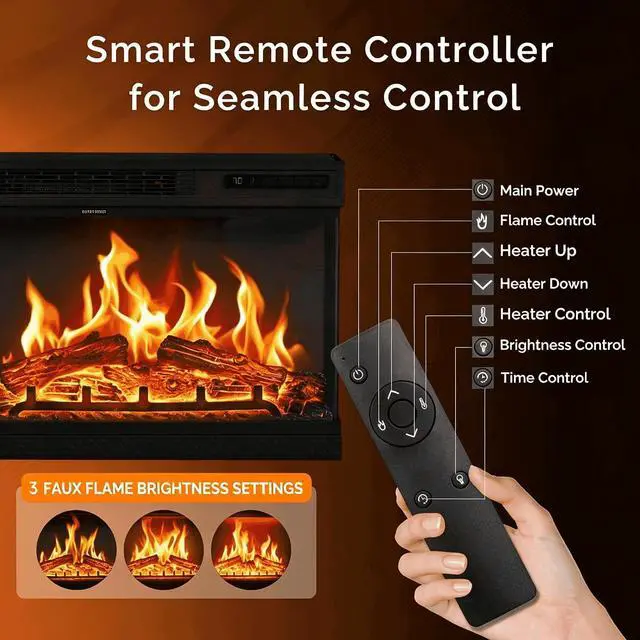 Alt view image 2 of 6 - VINGLI 24 inch Electric Fireplace Insert, Modern 3-Sided Recessed/Wall Mount Fireplace with 12 Realistic Adjustable Flame Colors, 5 Brightness Levels, 8H Timer, Overheat Protection & Remote Control