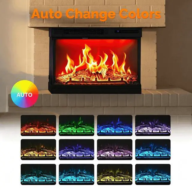 Alt view image 4 of 6 - VINGLI 24 inch Electric Fireplace Insert, Modern 3-Sided Recessed/Wall Mount Fireplace with 12 Realistic Adjustable Flame Colors, 5 Brightness Levels, 8H Timer, Overheat Protection & Remote Control