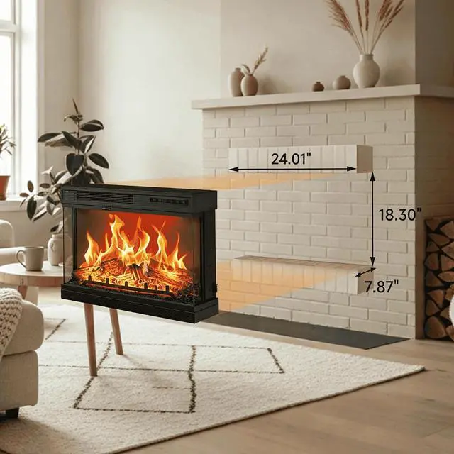 Alt view image 5 of 6 - VINGLI 24 inch Electric Fireplace Insert, Modern 3-Sided Recessed/Wall Mount Fireplace with 12 Realistic Adjustable Flame Colors, 5 Brightness Levels, 8H Timer, Overheat Protection & Remote Control