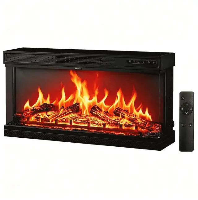 Main image of VINGLI 36 inch Electric Fireplace, Modern 3-Sided Electric Fireplace Insert, Recessed and Wall Mount Fireplaces with 12 Adjustable Flame, 5 Brightness, 8H Timer and Remote Control