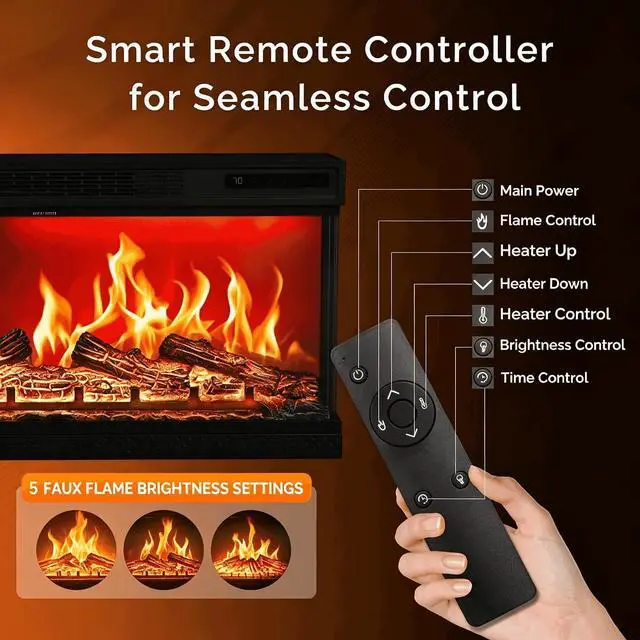 Alt view image 3 of 7 - VINGLI 36 inch Electric Fireplace, Modern 3-Sided Electric Fireplace Insert, Recessed and Wall Mount Fireplaces with 12 Adjustable Flame, 5 Brightness, 8H Timer and Remote Control