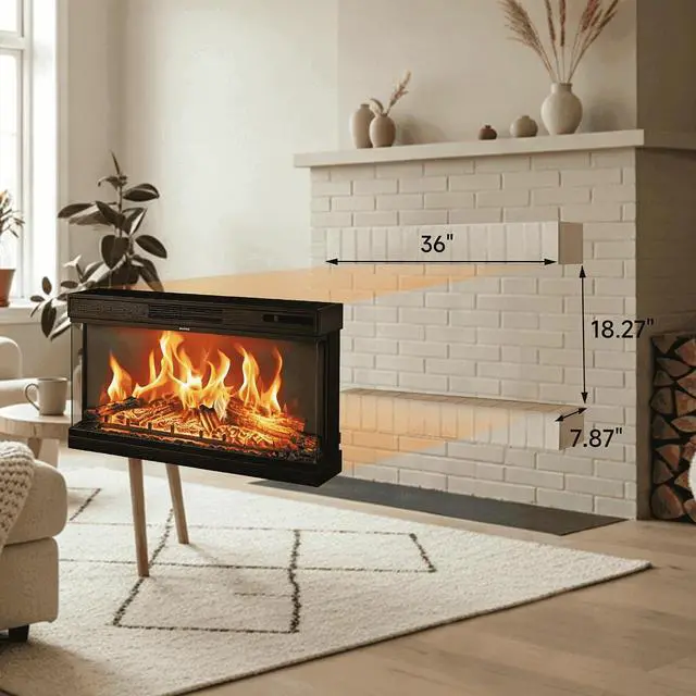 Alt view image 4 of 7 - VINGLI 36 inch Electric Fireplace, Modern 3-Sided Electric Fireplace Insert, Recessed and Wall Mount Fireplaces with 12 Adjustable Flame, 5 Brightness, 8H Timer and Remote Control