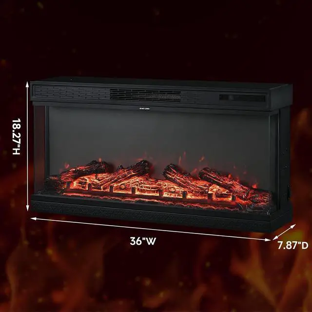 Alt view image 7 of 7 - VINGLI 36 inch Electric Fireplace, Modern 3-Sided Electric Fireplace Insert, Recessed and Wall Mount Fireplaces with 12 Adjustable Flame, 5 Brightness, 8H Timer and Remote Control