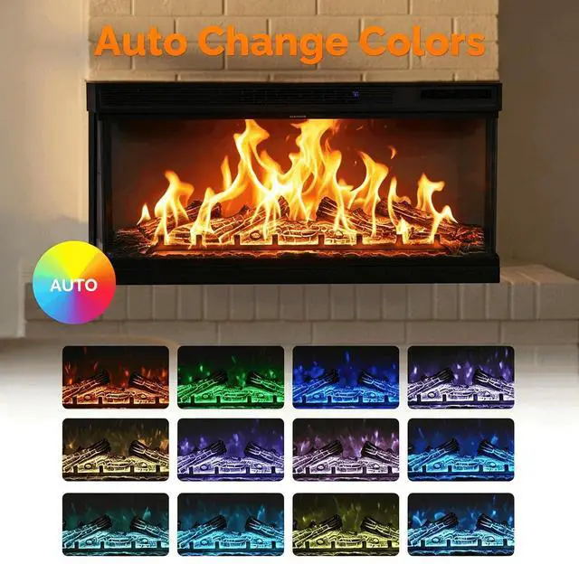 Alt view image 5 of 7 - VINGLI 36 inch Electric Fireplace, Modern 3-Sided Electric Fireplace Insert, Recessed and Wall Mount Fireplaces with 12 Adjustable Flame, 5 Brightness, 8H Timer and Remote Control