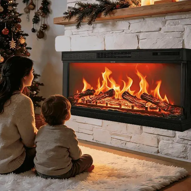 Alt view image 6 of 7 - VINGLI 36 inch Electric Fireplace, Modern 3-Sided Electric Fireplace Insert, Recessed and Wall Mount Fireplaces with 12 Adjustable Flame, 5 Brightness, 8H Timer and Remote Control