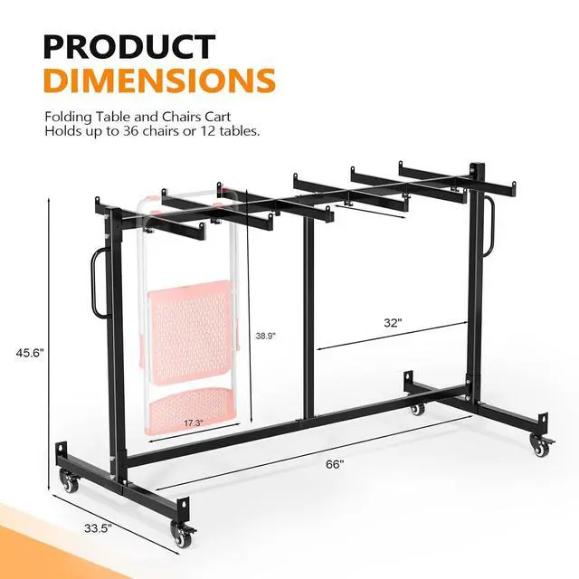 Alt view image 2 of 7 - VINGLI Single-Tier Chair Rack, Holds 42 Chairs or 10 Tables, 400 lb | Heavy-Duty Steel Construction, Space-Saving Storage Solution, Ideal for Events, Churches, and Banquets