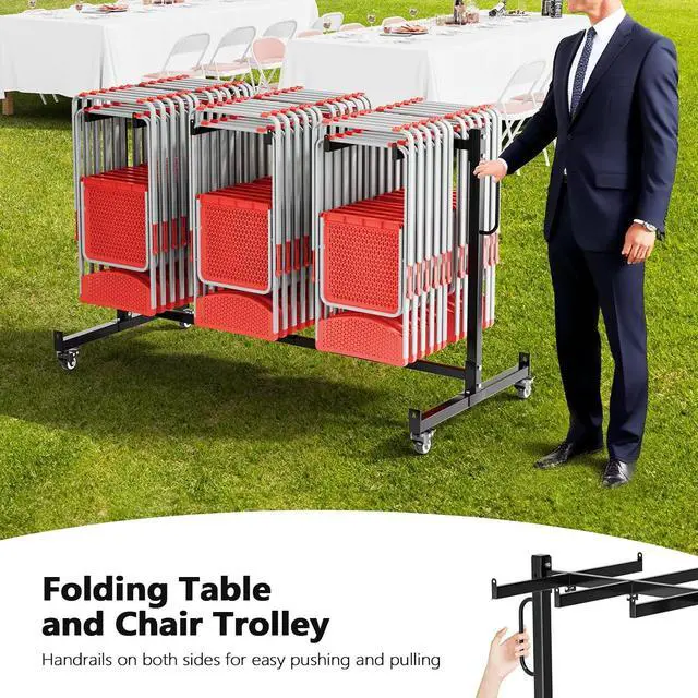 Alt view image 4 of 7 - VINGLI Single-Tier Chair Rack, Holds 42 Chairs or 10 Tables, 400 lb | Heavy-Duty Steel Construction, Space-Saving Storage Solution, Ideal for Events, Churches, and Banquets