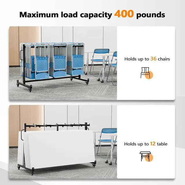 Alt view image 6 of 7 - VINGLI Single-Tier Chair Rack, Holds 42 Chairs or 10 Tables, 400 lb | Heavy-Duty Steel Construction, Space-Saving Storage Solution, Ideal for Events, Churches, and Banquets