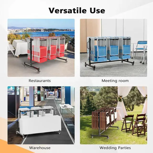 Alt view image 7 of 7 - VINGLI Single-Tier Chair Rack, Holds 42 Chairs or 10 Tables, 400 lb | Heavy-Duty Steel Construction, Space-Saving Storage Solution, Ideal for Events, Churches, and Banquets