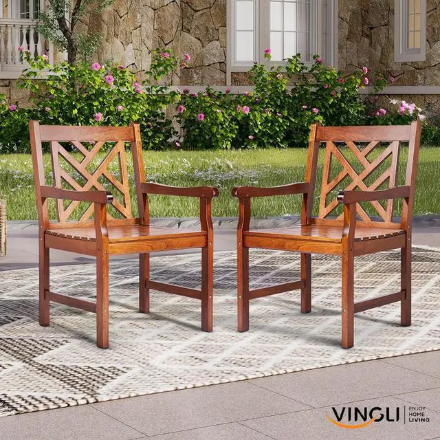 Alt view image 2 of 7 - VINGLI Outdoor Dining Chairs, Heavy Duty 330 LBS Wooden Patio Chairs with Comfortable Backrest, Solid Wood Patio Dining Chairs Garden Chairs for Yard, Front Porch and Deck (Teak, 1 PCS)
