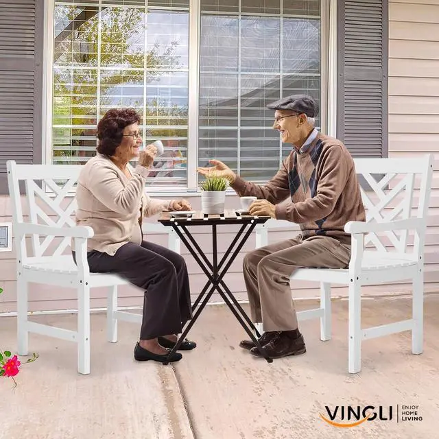 Alt view image 2 of 7 - VINGLI Outdoor Dining Chairs, Heavy Duty 330 LBS Wooden Patio Chairs with Comfortable Backrest, Solid Wood Patio Dining Chairs Garden Chairs for Yard, Front Porch and Deck (White, 1 PCS)