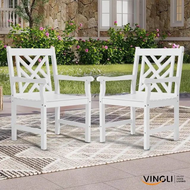 Alt view image 7 of 7 - VINGLI Outdoor Dining Chairs, Heavy Duty 330 LBS Wooden Patio Chairs with Comfortable Backrest, Solid Wood Patio Dining Chairs Garden Chairs for Yard, Front Porch and Deck (White, 1 PCS)