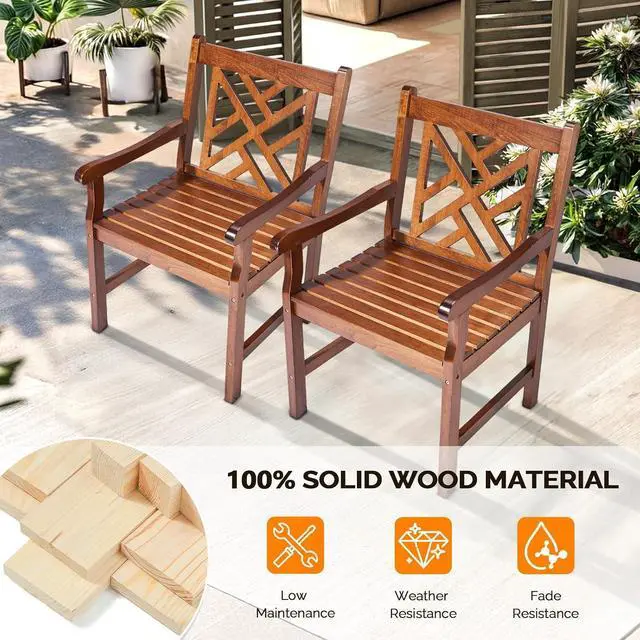 Alt view image 4 of 7 - VINGLI Outdoor Dining Chairs, Heavy Duty 330 LBS Wooden Patio Chairs with Comfortable Backrest, Solid Wood Patio Dining Chairs Garden Chairs for Yard, Front Porch and Deck (Teak, 1 PCS)