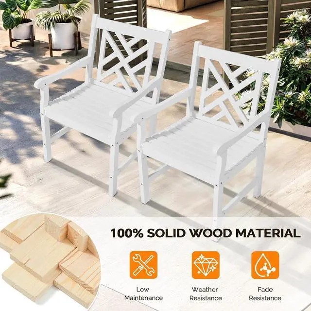 Alt view image 4 of 7 - VINGLI Outdoor Dining Chairs, Heavy Duty 330 LBS Wooden Patio Chairs with Comfortable Backrest, Solid Wood Patio Dining Chairs Garden Chairs for Yard, Front Porch and Deck (White, 1 PCS)