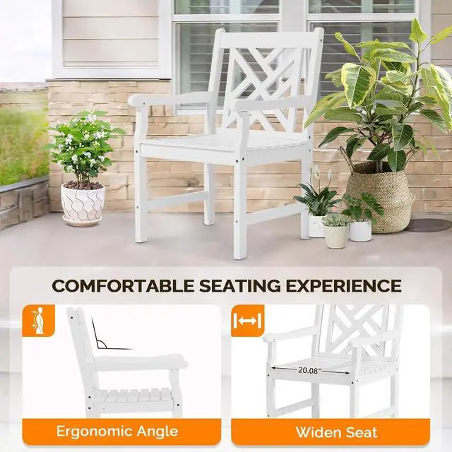 Alt view image 5 of 7 - VINGLI Outdoor Dining Chairs, Heavy Duty 330 LBS Wooden Patio Chairs with Comfortable Backrest, Solid Wood Patio Dining Chairs Garden Chairs for Yard, Front Porch and Deck (White, 1 PCS)