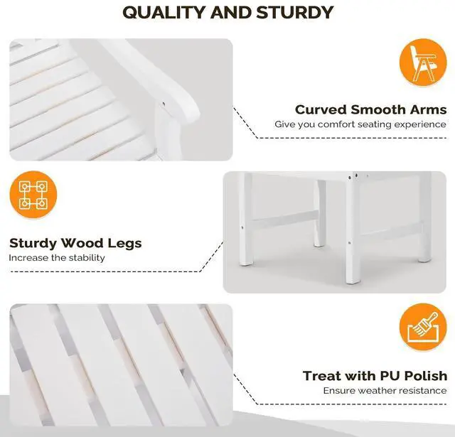 Alt view image 6 of 7 - VINGLI Outdoor Dining Chairs, Heavy Duty 330 LBS Wooden Patio Chairs with Comfortable Backrest, Solid Wood Patio Dining Chairs Garden Chairs for Yard, Front Porch and Deck (White, 1 PCS)