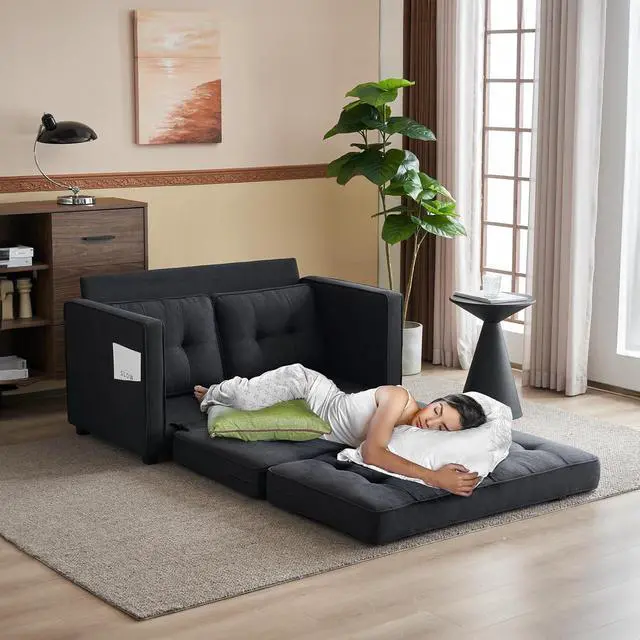 Alt view image 2 of 7 - VINGLI Upgraded Loveseat Sleeper, 53.5" W 83" L Convertible Sofa Bed Couch Futon Couches for Living Room, Folding Couch Bed for Small Spaces, Fold Out Floor Gaming Sofa Bed for Basement, Black