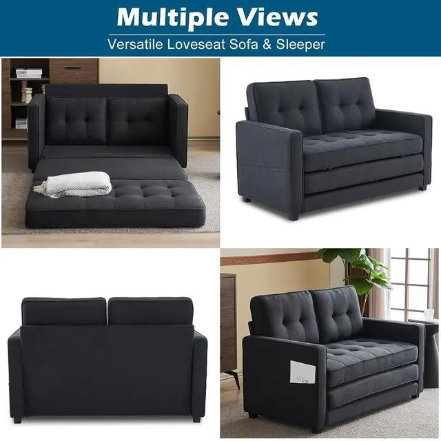 Alt view image 5 of 7 - VINGLI Upgraded Loveseat Sleeper, 53.5" W 83" L Convertible Sofa Bed Couch Futon Couches for Living Room, Folding Couch Bed for Small Spaces, Fold Out Floor Gaming Sofa Bed for Basement, Black