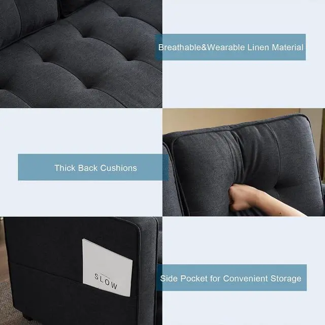 Alt view image 7 of 7 - VINGLI Upgraded Loveseat Sleeper, 53.5" W 83" L Convertible Sofa Bed Couch Futon Couches for Living Room, Folding Couch Bed for Small Spaces, Fold Out Floor Gaming Sofa Bed for Basement, Black