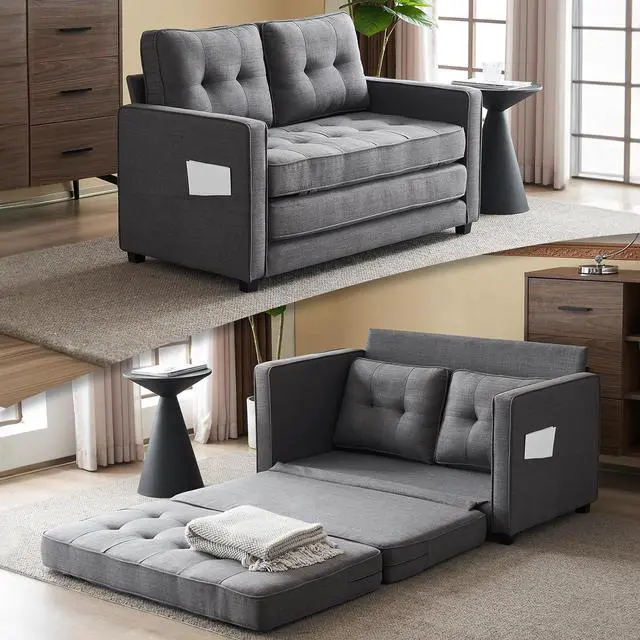 Main image of VINGLUpgraded Loveseat Sleeper, 53.5"W 83"L Convertible Sofa Bed Couch Futon Couches for Living Room, Twin Folding Couch Bed for Small Spaces, Foldable Floor Gaming Sofa Bed for Basement, Dark Grey