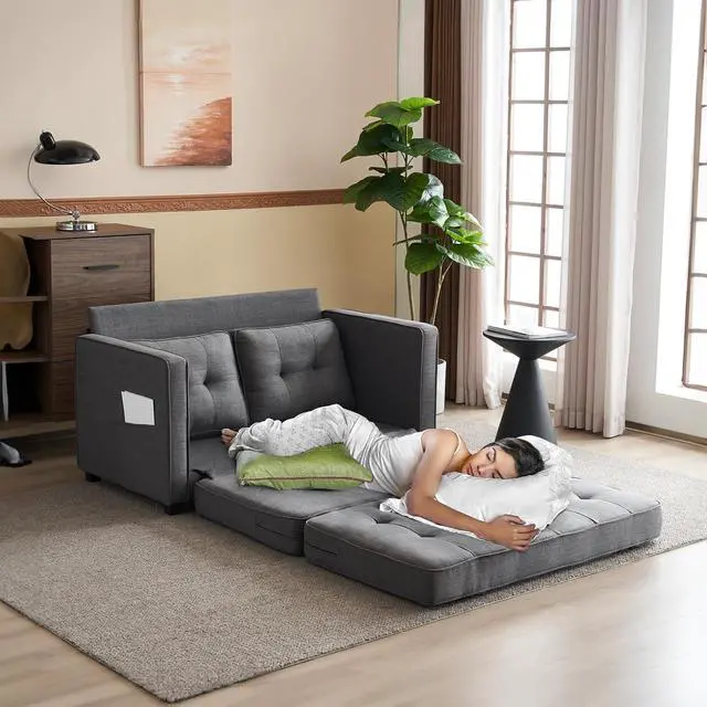 Alt view image 2 of 7 - VINGLUpgraded Loveseat Sleeper, 53.5"W 83"L Convertible Sofa Bed Couch Futon Couches for Living Room, Twin Folding Couch Bed for Small Spaces, Foldable Floor Gaming Sofa Bed for Basement, Dark Grey