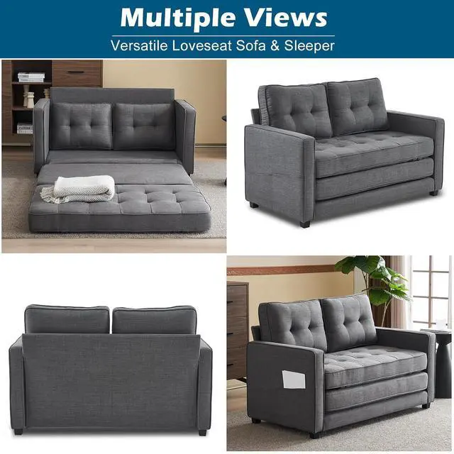 Alt view image 7 of 7 - VINGLUpgraded Loveseat Sleeper, 53.5"W 83"L Convertible Sofa Bed Couch Futon Couches for Living Room, Twin Folding Couch Bed for Small Spaces, Foldable Floor Gaming Sofa Bed for Basement, Dark Grey