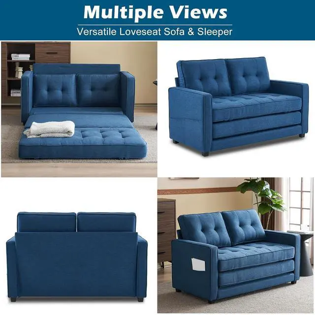 Alt view image 5 of 7 - VINGLI Upgraded Loveseat Sleeper, 53.5" W 80" L Convertible Sofa Bed Couch Futon Couches for Living Room, Folding Couch Bed for Small Spaces, Foldable Floor Gaming Sofa Bed for Basement, Navy Blue