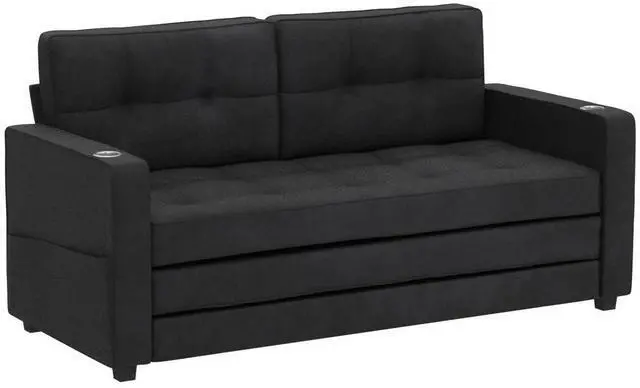 Alt view image 5 of 7 - VINGLI Upgraded 64" W 84" L Full Size Futon Sofa Bed, 6" Thick Upholstery Chenille Loveseat Sofa Sleeper Pull Out Couch,Convertible Floor Couch for Living Room, Bedroom, Entertainment Room, Black