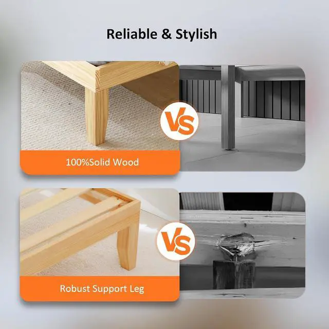 Alt view image 4 of 7 - VINGLI 12 in Classic Solid Wood Twin Platform Bed Frame with Storage Space Underneath,Sturdy Wooden Bed Slat Support, Minimalist Design, No Box Spring Needed,Easy Assembly,Natural Pine,Natural Oak