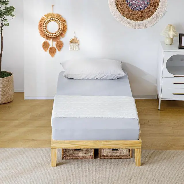 Alt view image 3 of 7 - VINGLI 12 in Classic Solid Wood Twin Platform Bed Frame with Storage Space Underneath,Sturdy Wooden Bed Slat Support, Minimalist Design, No Box Spring Needed,Easy Assembly,Natural Pine,Natural Oak