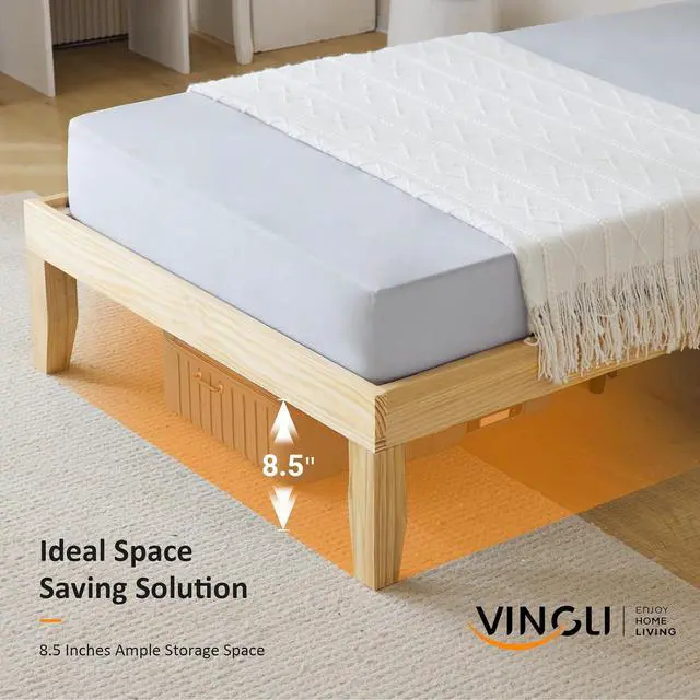 Alt view image 7 of 7 - VINGLI 12 in Classic Solid Wood Twin Platform Bed Frame with Storage Space Underneath,Sturdy Wooden Bed Slat Support, Minimalist Design, No Box Spring Needed,Easy Assembly,Natural Pine,Natural Oak